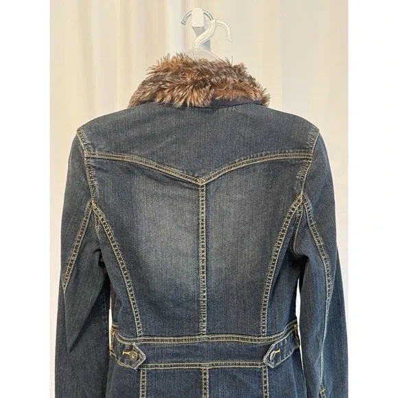 Vtg Kikit Jeans women's M denim jacket removable collar with faux fur NWT - Picture 8 of 16